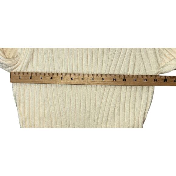 Cider Ribbed Round Neck Ruffle Stretch Cream Mini Dress Women's Size 10 - Picture 4 of 9